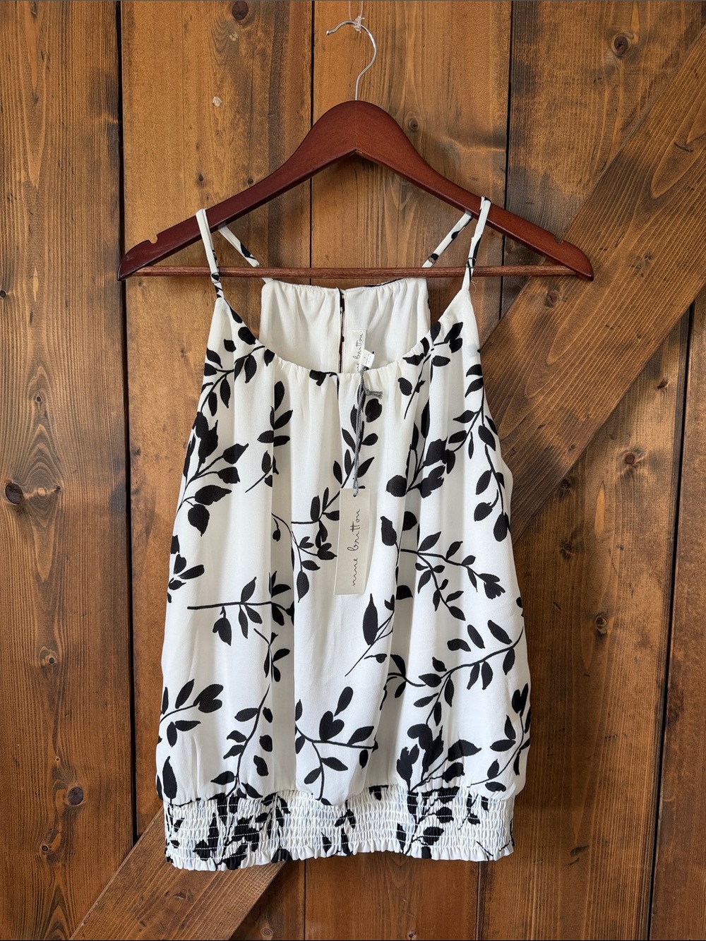 nine britton White and Black Floral Spaghetti Strap Camisole